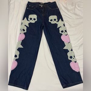 SANTO JEANS With 3-D Graphic Embroidery